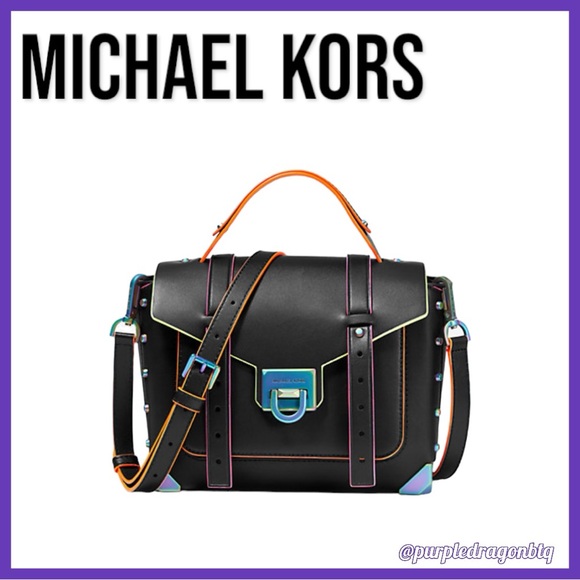 MICHAEL KORS MANHATTAN CONTRAST-TRIM LEATHER SATCHEL NWT - Picture 1 of 3